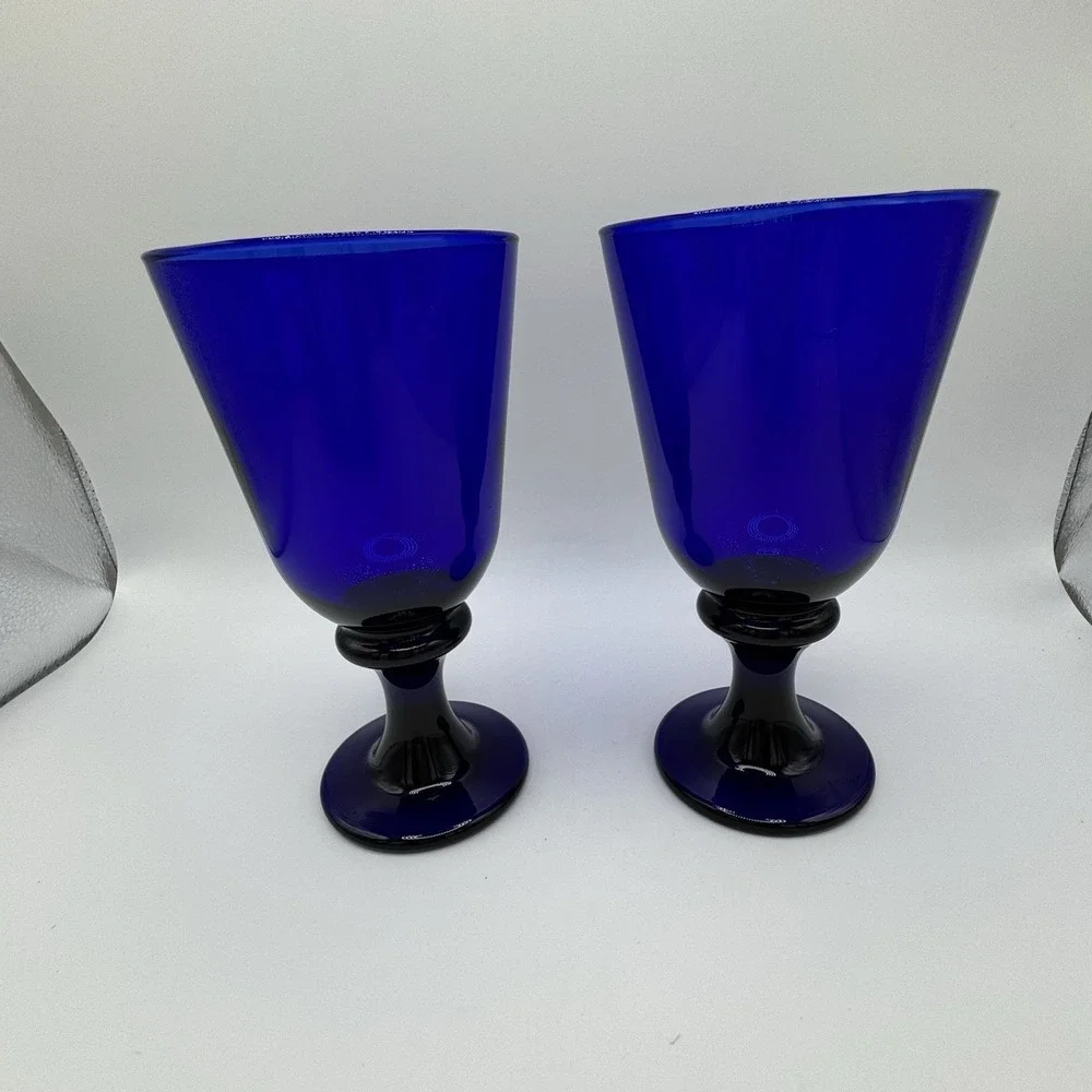 Set of 2 Cobalt Blue Stemmed Goblets‎ Wine Water Glasses 8